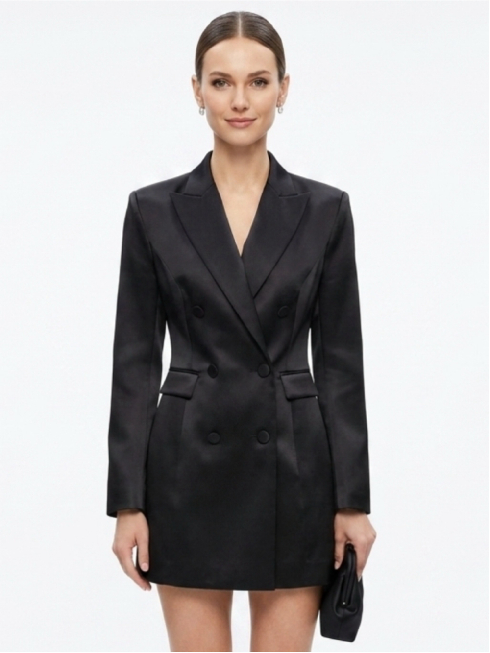 Women's H&M Black Double Breasted Blazer Dress Long Sleeve Medium